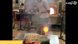 آشپزی عجیب کباب کردن گوشت مواد مذاب آتشی