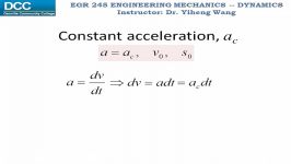 Dynamics Lecture 04 Particle kinematics Rectilinear motion with constant acceleration