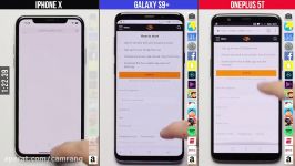 مقایسه سرعت OnePlus 5T Galaxy S9 Plus iPhone X