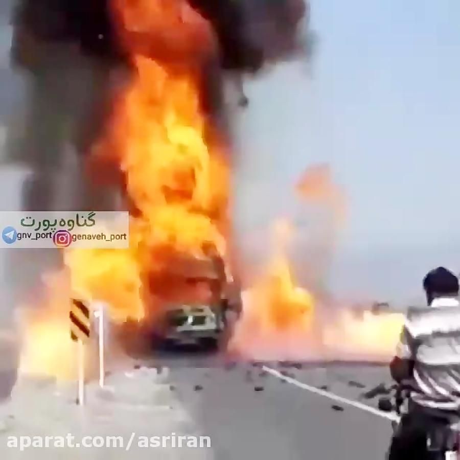 آتش گرفتن کامیون حامل گاز فندک در مسیر بندرعباس
